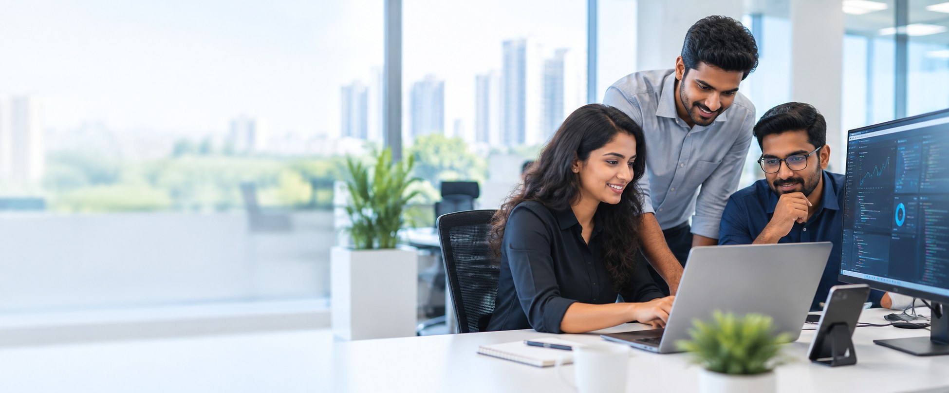 Vishnu Solutions technology team collaborating in a modern office
